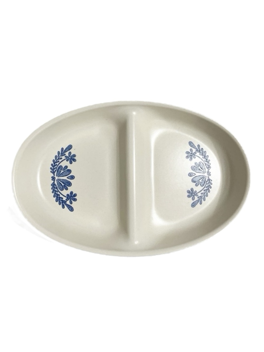 Pfaltzgraff Yorktowne Stoneware Oval Divided Serving Blue Flower/Trim on White